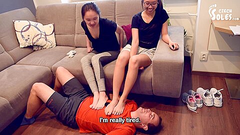 Two College Babes Get Their Asian Feet Worshiped By Their Friend (czec