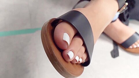 Voyeur Captures Beautiful Amateur Feet With French Pedicure Second Pa...