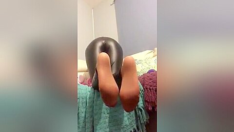 Amateur Wife In Leggings And Socks Secretly Filmed Laying On The Bed...