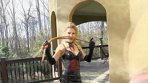 Outdoor femdom whip punishment...