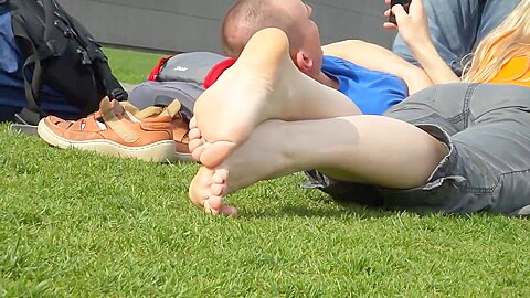 Found This Sexy Blonde With Hot Feet Relaxing Local Square...