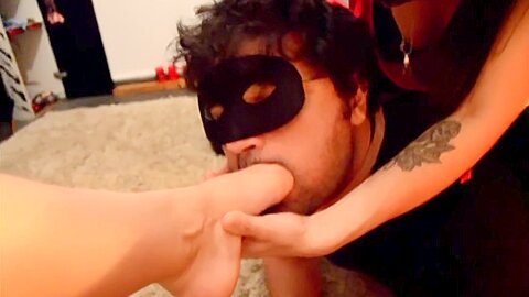 Blindfolded Slave Sucks His Mistresss And Gets Smacked...