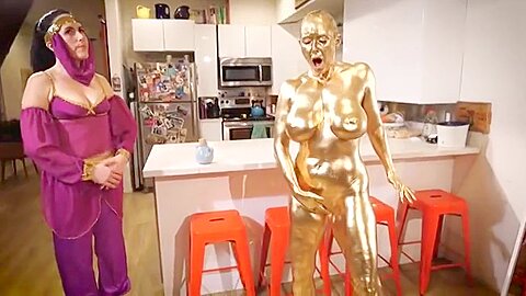Milf Busty Gold Body Paint With...