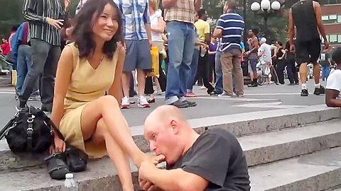 Man licks asian feet and gets...