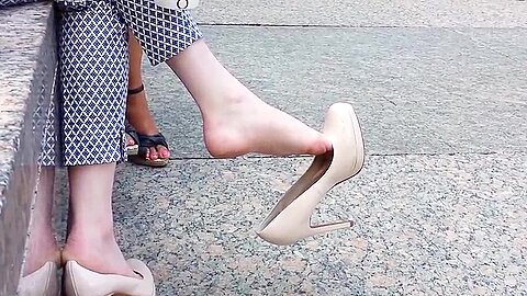 Creme Leather Pumps Dangling Air...