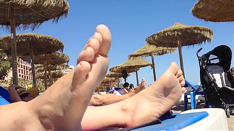 In Sexy Bikinis Showing Their Amateur Feet Beach...