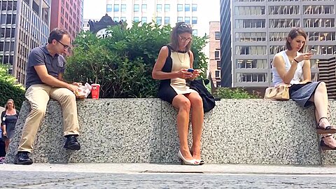 Attractive With Glasses Sexy Voyeur Feet Outdoors...