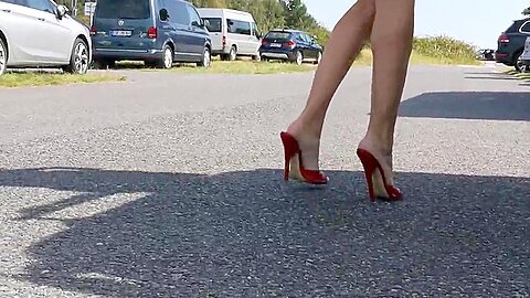Wearing My Sexy Red Mules 15cm Outdoor...