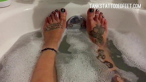 Naughty Babe Washing Tattooed The Bathtub...