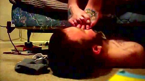 Guy Beard Sniffing Sexy Tattooed Amateur The Floor...