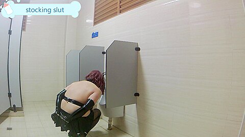 Self bondage in public toilet 5...