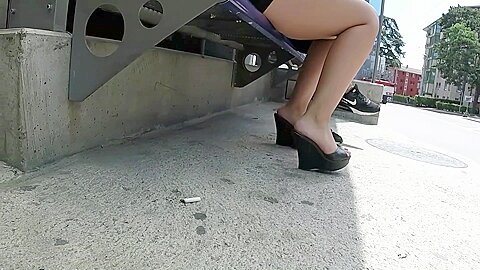 Voyeur Filming Sexy Babe In Short Skirt And Hot Sandals In Public...