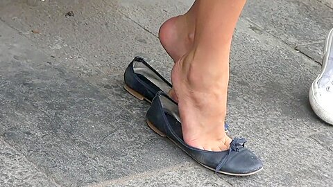 Bored Amateur Brunette Caught Dangling Her Ballerina Shoes...