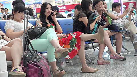 Asian Beauty In Summer Dress Caught Airport Dangling Her Shoe...