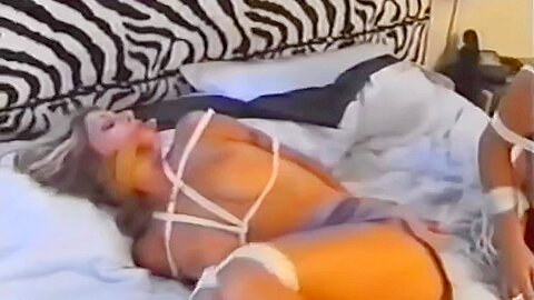 Two busty blondes bed bondage...